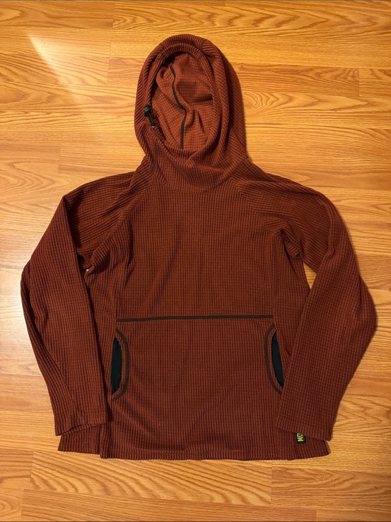 Melanzana Tops - Women’s Melanzana Rust Waffle-Knit Hooded Pullover - Small